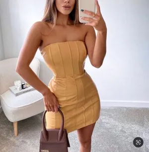 ZARA Blogger Favorites Caramel Faux Leather Dress thumbnail 1