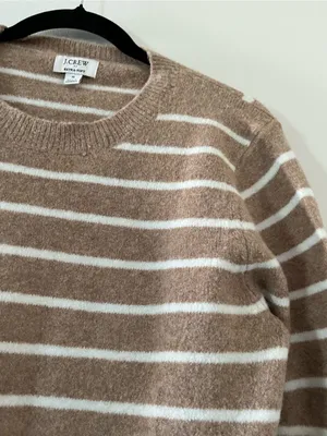 J Crew Wool Blend Striped Sweater Small Tan Cream Preppy Old Money Quiet Luxury thumbnail 3