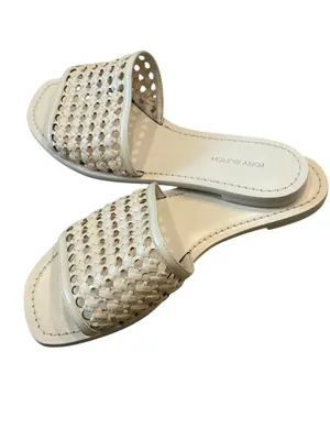Tory Burch woven Rafia slide sandals beige leather size 6.5 thumbnail 6