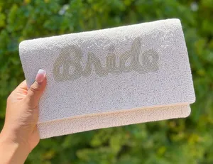 Bride Wedding Beaded Clutch Purse (Silver) White thumbnail 1