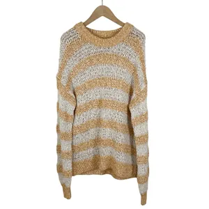 Madewell Baez Pullover Sweater Orange and Cream Stripe Size Small thumbnail 3