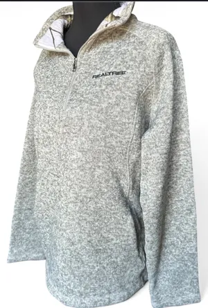 Realtree Women's Quarter Zip Sweater Fleece Pullover Heather Gray Camo L thumbnail 1