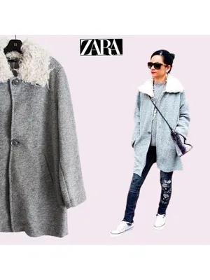 ZARA Gray Coat with Cream Faux-Shearling Collar thumbnail 4