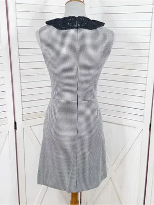 Betsey Johnson Lace Collar Houndstooth Sheath Dress Black White Sz 6 Sleeveless thumbnail 5