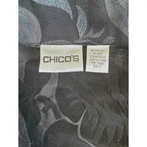 Chico's Black Floral Jacquard Silk Blend Jacket Size 2 Metallic Shimmer Evening thumbnail 6
