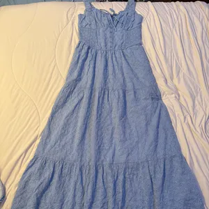 Sim & Sam Blue eyelet lace maxidress with tie front and pockets thumbnail 1