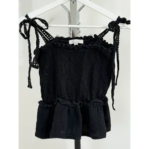 Eli + Ali Black Smocked Peplum Cami Top Womens M Tie Straps Cottagecore Peasant thumbnail 2