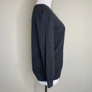 LOFT Gray Cardigan Rhinestone Trim Sz Medium thumbnail 4