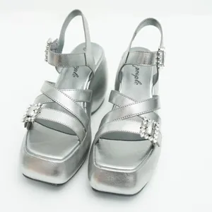 Free‎ People. Brooklyn Ankle Strap Silver Metallic Platform Sandal. 8.5 thumbnail 2