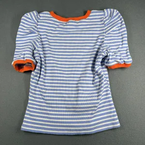 Anthropologie Maeve Shirt Womens Medium Blue Striped Ringer Puff Sleeve Tee Top thumbnail 8