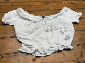 Ambiance Flowy Crochet Accents‎ Top Short Sleeve Boho Festival Blouse Size S thumbnail 1
