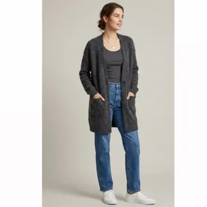 Uniqlo 100% Wool Knit Oversized Long Cardigan Charcoal Gray Sz Small Cabin Core thumbnail 5