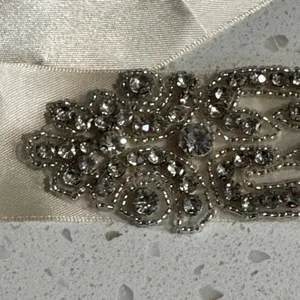 Ivory‎ Satin Bridal Sash Belt with Crystal Rhinestone Floral Applique Wedding thumbnail 6