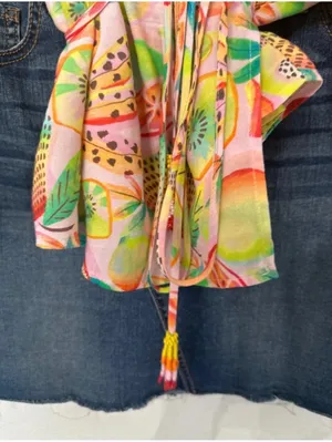 Farm Rio by Anthropologie $138 Rainforest Summer Fruit Print Wrap Blouse Medium thumbnail 10