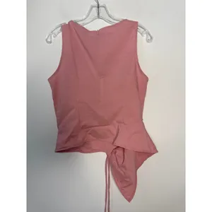 OGL Women Pink Lyocell Linen Blend Boatneck Waist Defined Asymmetric Top M thumbnail 6