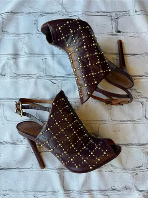 Schutz Slingback Peep-Toe Studded Heels 6B Leather Rocker Going Out Party thumbnail 4