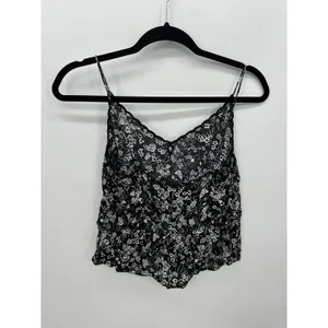 Free People‎ Womens Black Kora Cami Tank Size XS Feminine Floral Coquette Light thumbnail 2