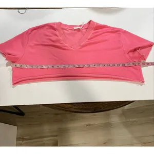 Out From Under Pink Cropped Sweatshirt V Neck Raw Hem Boxy Top XS thumbnail 4