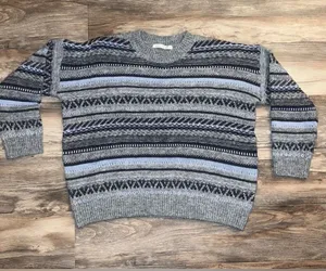 Altar'd State Grey/Blue Fair Isle Crewneck wool blend Sweater thumbnail 1