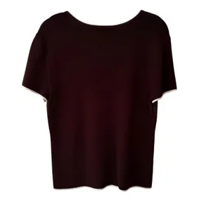 FINITY Women's Brown Knit V-Neck Short Sleeve‎ Top Size L Contrasting Trim thumbnail 5