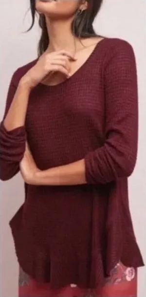 Anthropologie Saturday Sunday EUC Women's Wendy Waffle Knit Top Maroon Size M thumbnail 1
