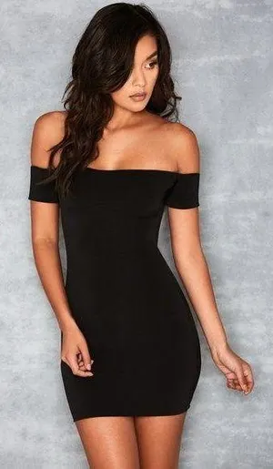 Mistress Rocks 'ROMANTIQUE' Black Jersey Bardot Mini Dress Size XS thumbnail 1
