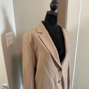 WAYF Double Breasted Brown White Pinstripe Blazer Business Work Career Neutral M thumbnail 3