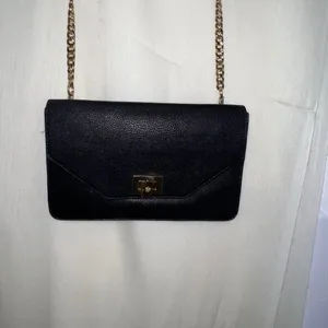 Convertible Shoulder Bag Black‎ Faux Leather Gold Hardware Small Clutch thumbnail 7