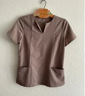 Mandala Scrub Top XS Brown Notch Neck Short Sleeve Equa-Tek Tech thumbnail 1