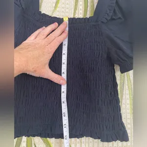 Monteau LA navy blue Square Neck shirred puff sleeve top Size M thumbnail 8