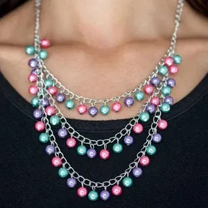 Paparazzi Chicly Classic Pink, Purple, & Green Multilayer Necklace thumbnail 1