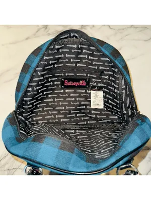 NWT Y2K Betsy Johnson Blue Plaid Bowler Handbag Bag Satchel Rockabilly Pin Up thumbnail 2