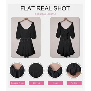 NEW Square Neck Tie Back Lantern Sleeve Ruffle A-Line Dress XL thumbnail 5