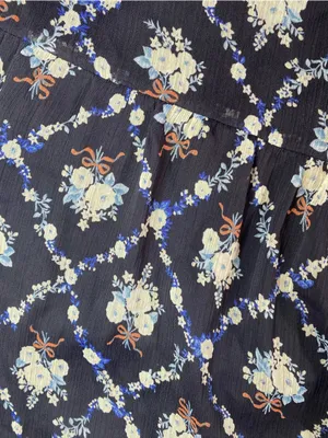 🌸Lauren Conrad Navy Blue Floral Smocked Puff Sleeve Square Neck Short Dress S thumbnail 4