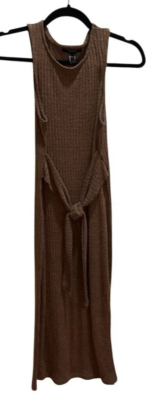 Forever 21 Brown Ribbed Knit Tie Waist Sleeveless Midi Dress Small Casual‎ Chic thumbnail 1