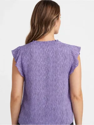 Liz Claiborne Lavender Purple Black Dash-Dot Ruffle Blouse - Size Large thumbnail 2