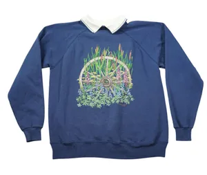 Vintage Morning Sun Wagon Wheel Wildflower Sweatshirt Navy Blue Large‎ USA Made thumbnail 1