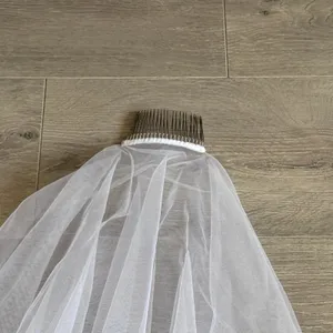 White 3D Floral Applique Tulle Bridal Veil Fingertip Length Single Tier Comb thumbnail 3