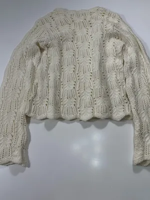 Worthington 100% Cotton Cream Scalloped-Hem Openwork Crewneck Sweater thumbnail 6