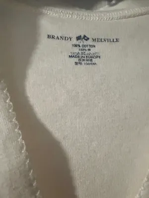 Brandy Melville Cream Ribbed Lettuce-Trim Button Crop Top thumbnail 5