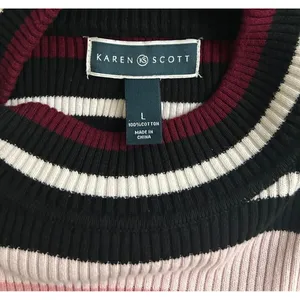 Karen Scott‎ Women Size Large Striped Mock Neck Long Sleeve Cotton Sweater thumbnail 2