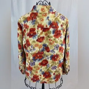 COLDWATER Creek Jewel Tone Floral Art to Wear 100% Cotton Jacket Medium thumbnail 2