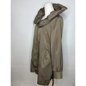 Vertigo Paris Womens XL Olive Taupe Ruffle Collar Belted Trench Coat Jacket thumbnail 5