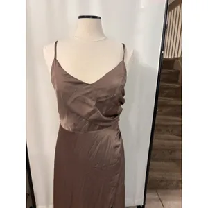 Birdy Grey women’s bridesmaid Catherine Dress Matte Satin brown champagne medium thumbnail 16