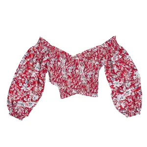 NWT Free People East to West Smocked Top in Red Floral Print Size Medium thumbnail 2