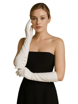 Vintage 1950s–60s White Opera Gloves with Pearl Buttons Size Small thumbnail 1