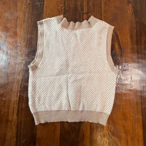 Sincerely Jules Tan Herringbone V-Neck Sweater Vest ST20130 Small thumbnail 2