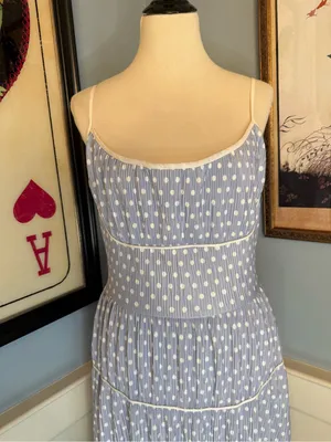 Retro Pinup Vintage Style Blue and White Marilyn Monroe Polka Dot Dress thumbnail 2