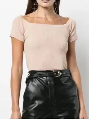 L’AGENCE Yuki Fitted Rib Off The Shoulder Top‎ Size Large thumbnail 1