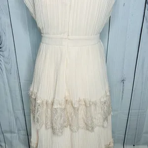 NWT Just Me Women's Pink Lace Ruffle Tiered Boho Sleeveless Pleated Dress Size M thumbnail 14